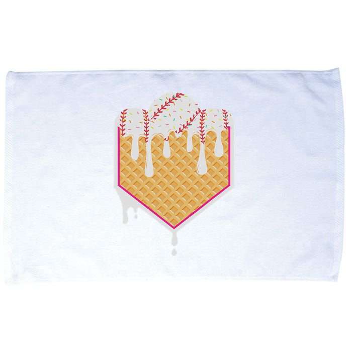 Baseball Waffle Cone Home Plate With Ice Cream Drip Microfiber Hand Towel
