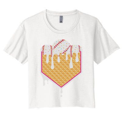 Baseball Waffle Cone Home Plate With Ice Cream Drip Crop Top