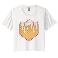 Baseball Waffle Cone Home Plate With Ice Cream Drip Crop Top
