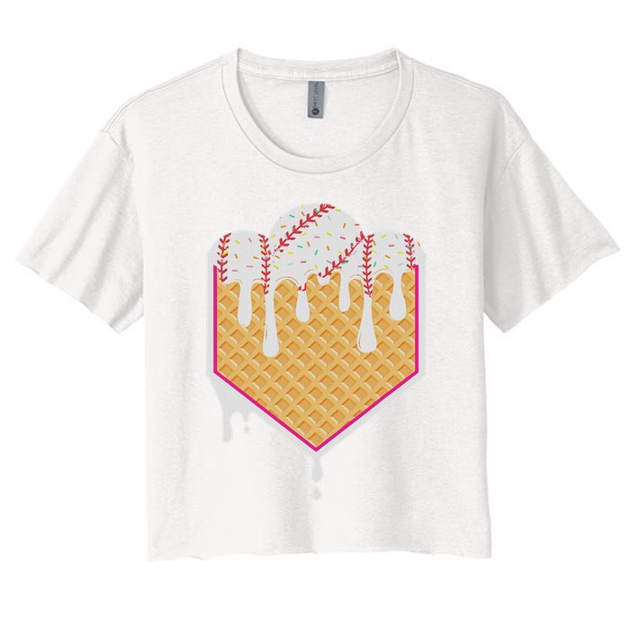 Baseball Waffle Cone Home Plate With Ice Cream Drip Crop Top