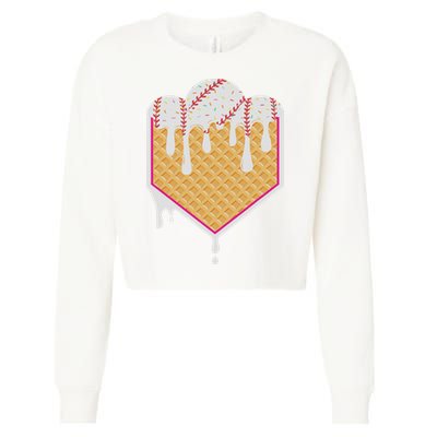 Baseball Waffle Cone Home Plate With Ice Cream Drip Cropped Pullover Crew