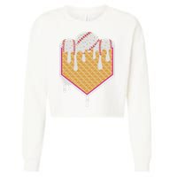 Baseball Waffle Cone Home Plate With Ice Cream Drip Cropped Pullover Crew