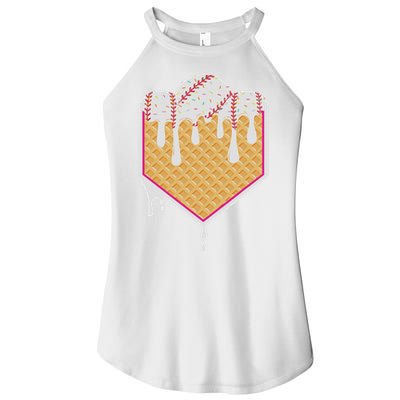 Baseball Waffle Cone Home Plate With Ice Cream Drip Women's Perfect Tri Rocker Tank