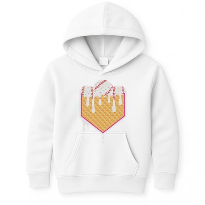 Baseball Waffle Cone Home Plate With Ice Cream Drip Kids Hoodie