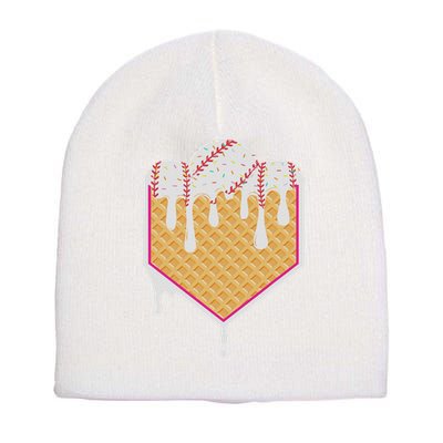 Baseball Waffle Cone Home Plate With Ice Cream Drip Short Acrylic Beanie