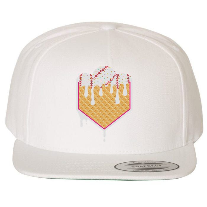 Baseball Waffle Cone Home Plate With Ice Cream Drip Wool Snapback Cap