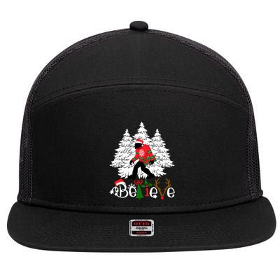 Bigfoot Wearing Christmas Pajamas Sasquatch And Xmas Tree Long Sleeve 7 Panel Mesh Trucker Snapback Hat