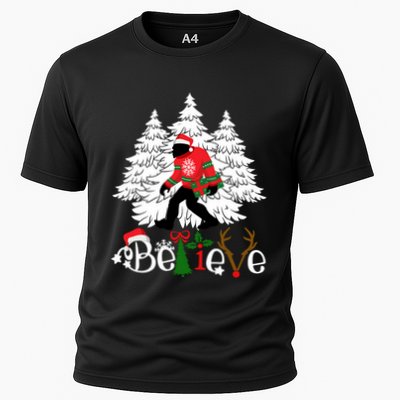 Bigfoot Wearing Christmas Pajamas Sasquatch And Xmas Tree Long Sleeve Performance Shirt