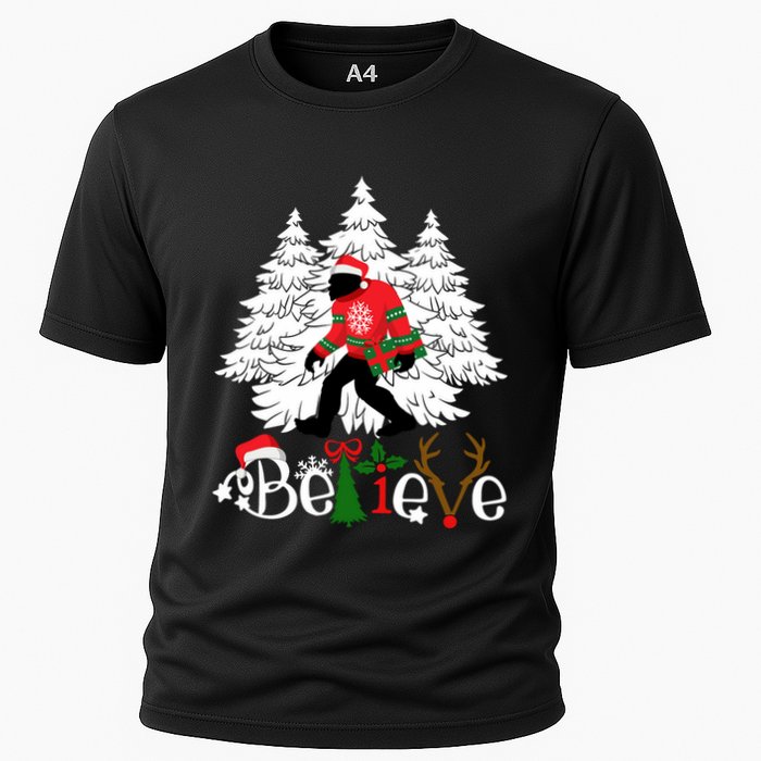 Bigfoot Wearing Christmas Pajamas Sasquatch And Xmas Tree Long Sleeve Performance Shirt
