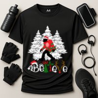Bigfoot Wearing Christmas Pajamas Sasquatch And Xmas Tree Long Sleeve Performance Shirt