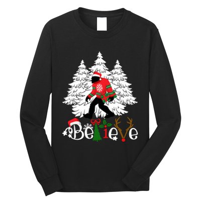 Bigfoot Wearing Christmas Pajamas Sasquatch And Xmas Tree Long Sleeve Long Sleeve Shirt