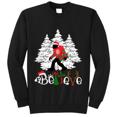 Bigfoot Wearing Christmas Pajamas Sasquatch And Xmas Tree Long Sleeve Sweatshirt