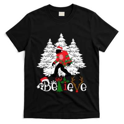 Bigfoot Wearing Christmas Pajamas Sasquatch And Xmas Tree Long Sleeve T-Shirt