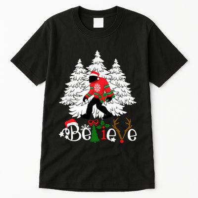 Bigfoot Wearing Christmas Pajamas Sasquatch And Xmas Tree Long Sleeve Tall T-Shirt