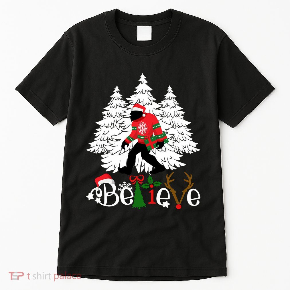 Bigfoot Wearing Christmas Pajamas Sasquatch And Xmas Tree Long Sleeve Tall T-Shirt