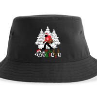 Bigfoot Wearing Christmas Pajamas Sasquatch And Xmas Tree Long Sleeve Sustainable Bucket Hat