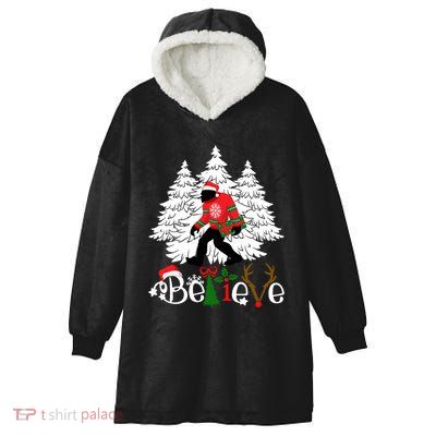 Bigfoot Wearing Christmas Pajamas Sasquatch And Xmas Tree Long Sleeve Hooded Wearable Blanket