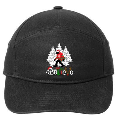 Bigfoot Wearing Christmas Pajamas Sasquatch And Xmas Tree Long Sleeve 7-Panel Snapback Hat