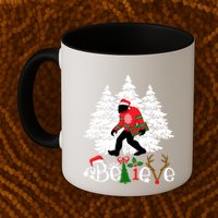 Bigfoot Wearing Christmas Pajamas Sasquatch And Xmas Tree Long Sleeve Mug