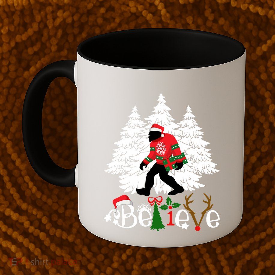 Bigfoot Wearing Christmas Pajamas Sasquatch And Xmas Tree Long Sleeve Mug