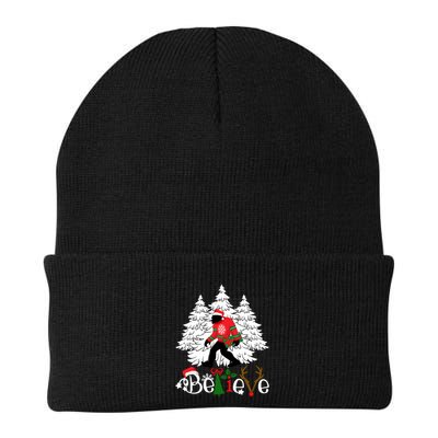 Bigfoot Wearing Christmas Pajamas Sasquatch And Xmas Tree Long Sleeve Beanie