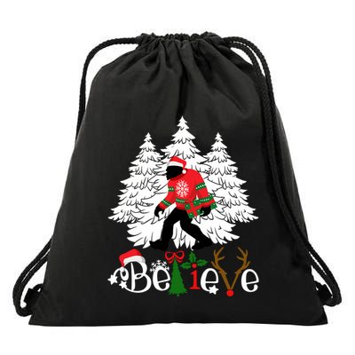 Bigfoot Wearing Christmas Pajamas Sasquatch And Xmas Tree Long Sleeve Drawstring Bag