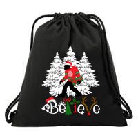 Bigfoot Wearing Christmas Pajamas Sasquatch And Xmas Tree Long Sleeve Drawstring Bag