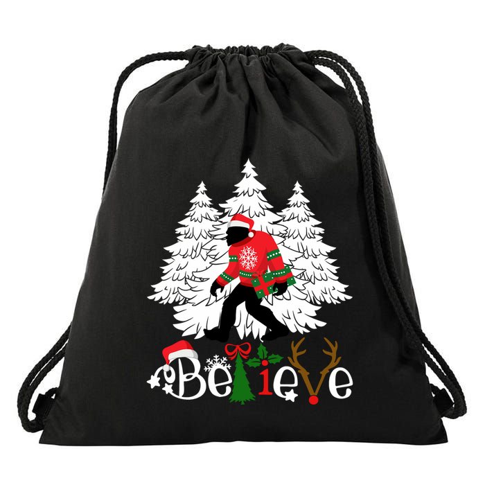 Bigfoot Wearing Christmas Pajamas Sasquatch And Xmas Tree Long Sleeve Drawstring Bag