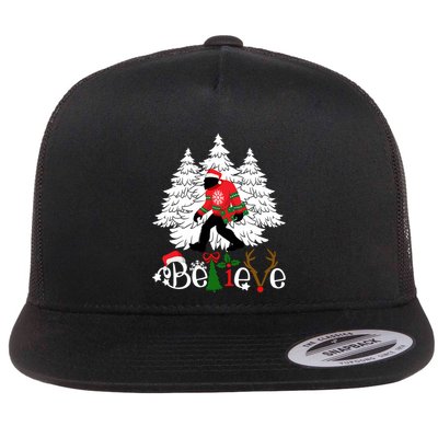 Bigfoot Wearing Christmas Pajamas Sasquatch And Xmas Tree Long Sleeve Flatbill Hat