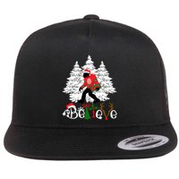 Bigfoot Wearing Christmas Pajamas Sasquatch And Xmas Tree Long Sleeve Flat Bill Trucker Hat