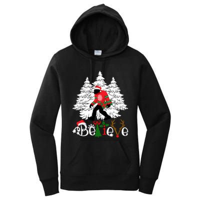 Bigfoot Wearing Christmas Pajamas Sasquatch And Xmas Tree Long Sleeve Women's Pullover Hoodie
