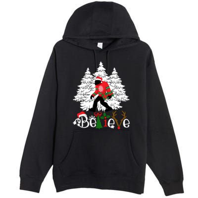 Bigfoot Wearing Christmas Pajamas Sasquatch And Xmas Tree Long Sleeve Premium Pullover Hoodie