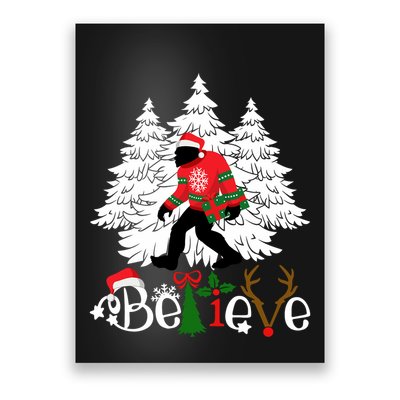 Bigfoot Wearing Christmas Pajamas Sasquatch And Xmas Tree Long Sleeve Poster