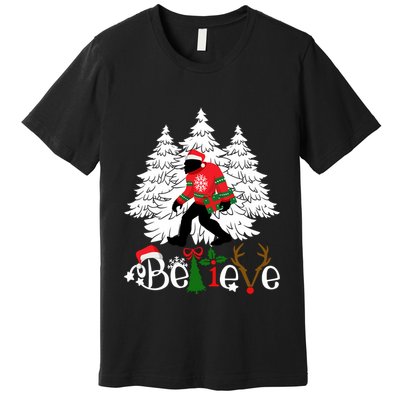 Bigfoot Wearing Christmas Pajamas Sasquatch And Xmas Tree Long Sleeve Premium T-Shirt