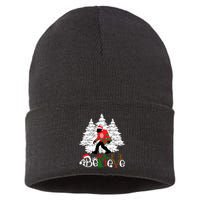 Bigfoot Wearing Christmas Pajamas Sasquatch And Xmas Tree Long Sleeve Sustainable Knit Beanie