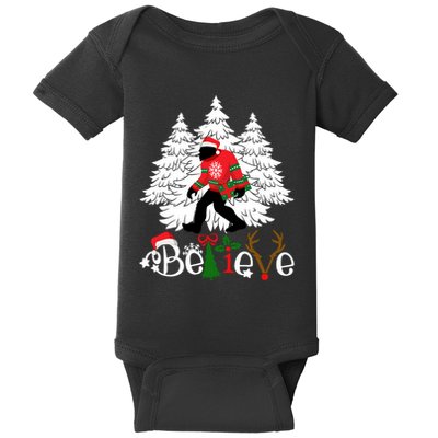 Bigfoot Wearing Christmas Pajamas Sasquatch And Xmas Tree Long Sleeve Baby Bodysuit