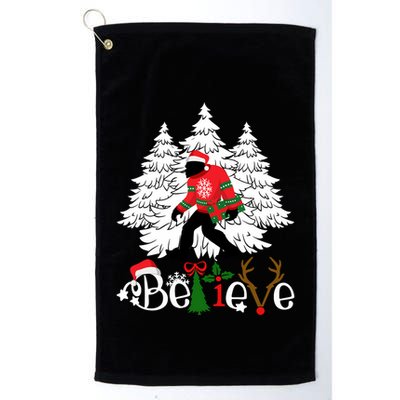 Bigfoot Wearing Christmas Pajamas Sasquatch And Xmas Tree Long Sleeve Golf Towel