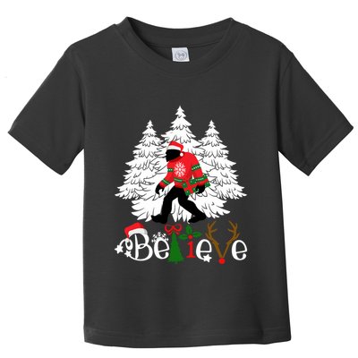 Bigfoot Wearing Christmas Pajamas Sasquatch And Xmas Tree Long Sleeve Toddler T-Shirt