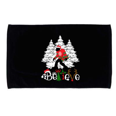 Bigfoot Wearing Christmas Pajamas Sasquatch And Xmas Tree Long Sleeve Microfiber Hand Towel