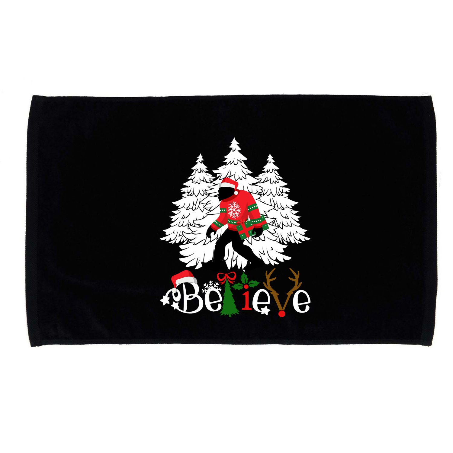 Bigfoot Wearing Christmas Pajamas Sasquatch And Xmas Tree Long Sleeve Microfiber Hand Towel