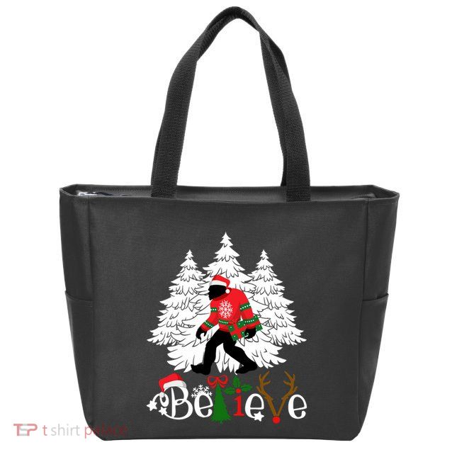 Bigfoot Wearing Christmas Pajamas Sasquatch And Xmas Tree Long Sleeve Zip Tote Bag