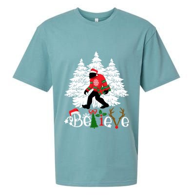 Bigfoot Wearing Christmas Pajamas Sasquatch And Xmas Tree Long Sleeve Sueded Cloud Jersey T-Shirt