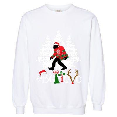 Bigfoot Wearing Christmas Pajamas Sasquatch And Xmas Tree Long Sleeve Garment-Dyed Sweatshirt