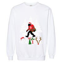 Bigfoot Wearing Christmas Pajamas Sasquatch And Xmas Tree Long Sleeve Garment-Dyed Sweatshirt