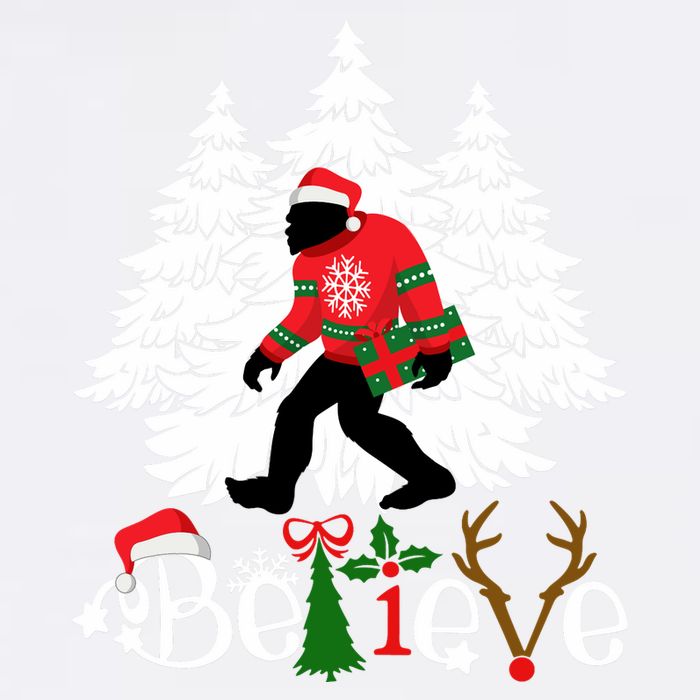 Bigfoot Wearing Christmas Pajamas Sasquatch And Xmas Tree Long Sleeve Garment-Dyed Sweatshirt