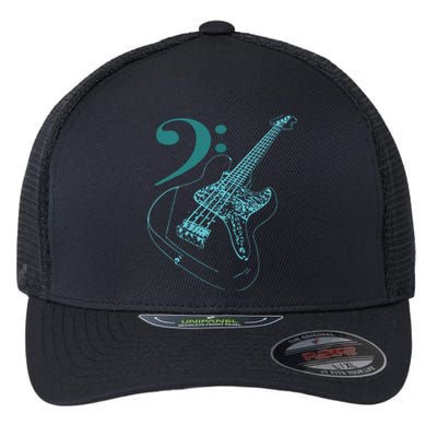 Bass With Clef Neon For Bassists Bass Player Flexfit Unipanel Trucker Cap