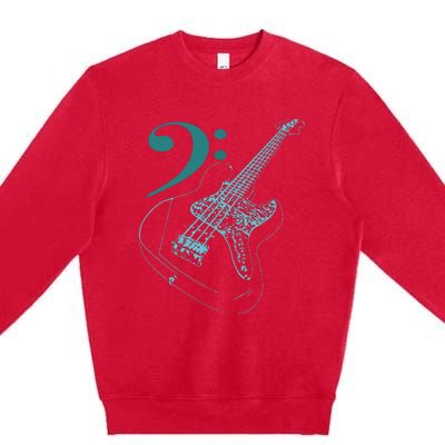 Bass With Clef Neon For Bassists Bass Player Premium Crewneck Sweatshirt