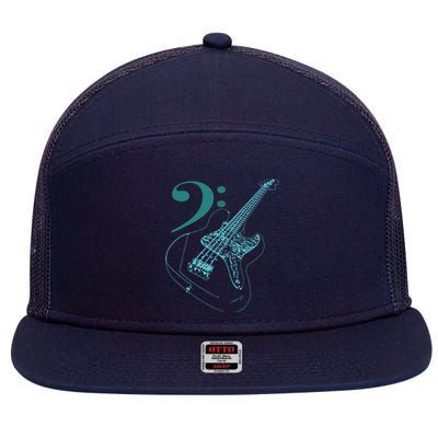 Bass With Clef Neon For Bassists Bass Player 7 Panel Mesh Trucker Snapback Hat