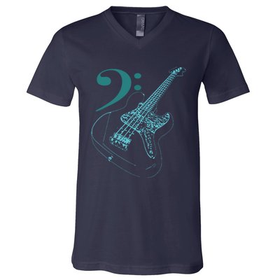 Bass With Clef Neon For Bassists Bass Player V-Neck T-Shirt