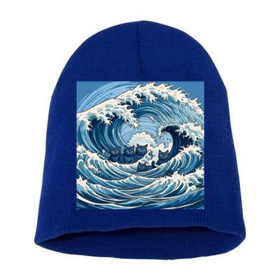 Blue Wave Cat Ladies For Kamala Harris President 2024 Gift Short Acrylic Beanie